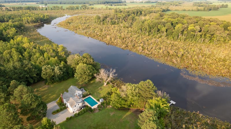 Aerial view of the property from downriver