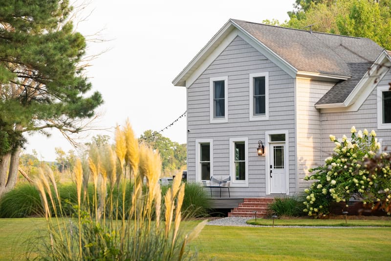 The house framed by pampas grass