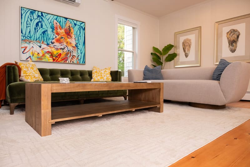 Sitting area with walnut coffee table